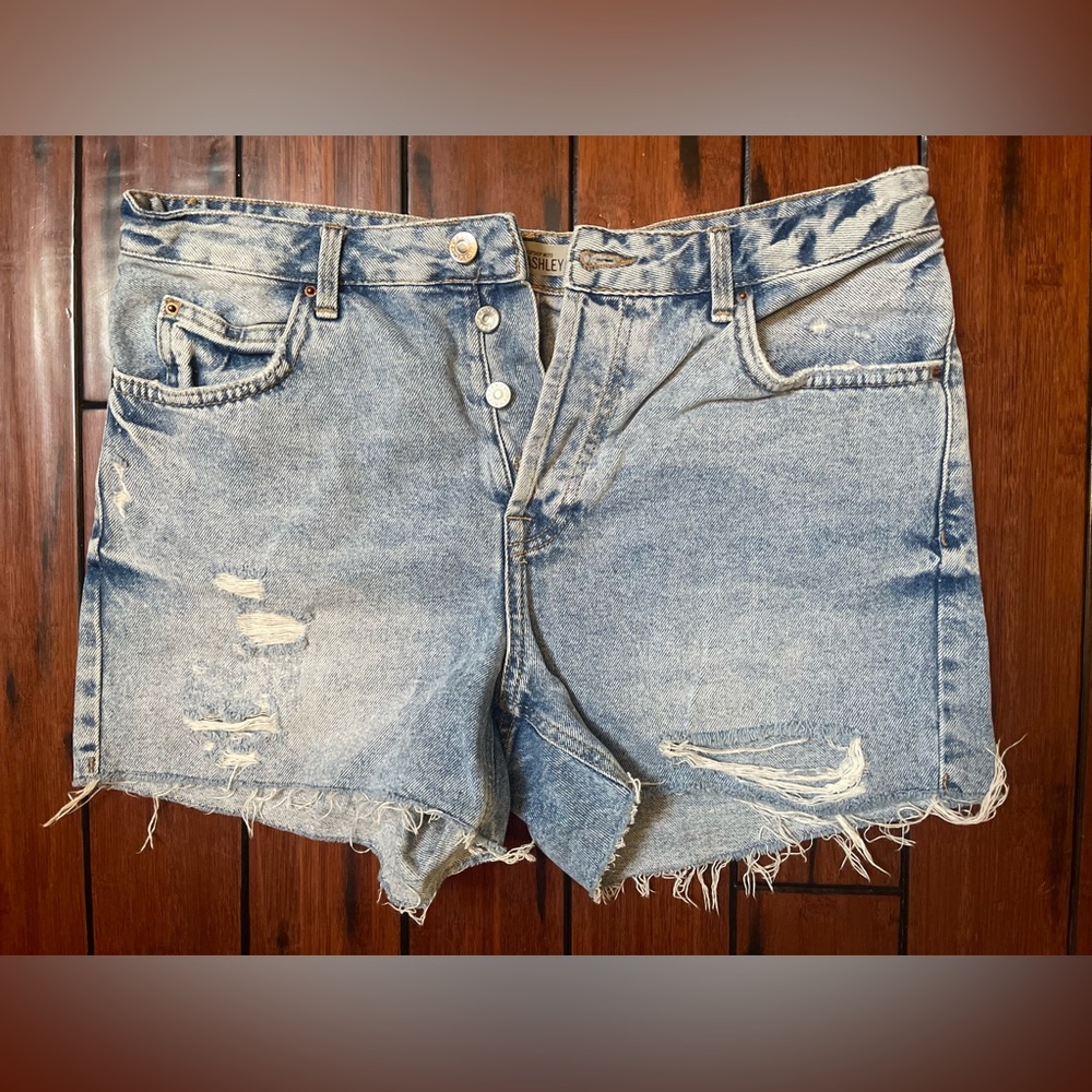 Topshop Women’s Distressed Denim Jean Shorts High-Waisted